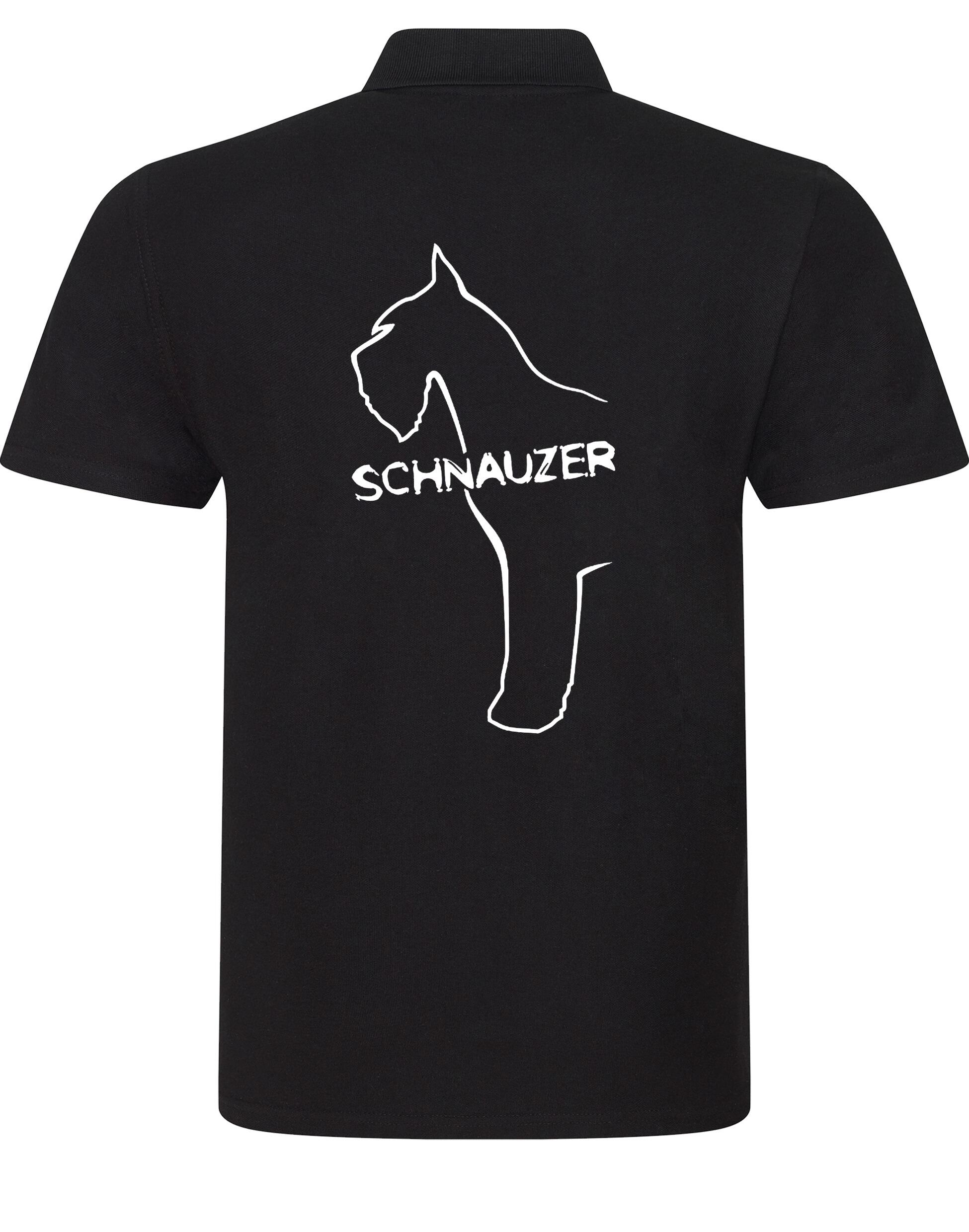Schnauzer Unisex Cotton Polo featuring exclusive breed design on the back, breathable fabric, and relaxed unisex fit. Perfect for Schnauzer lovers.