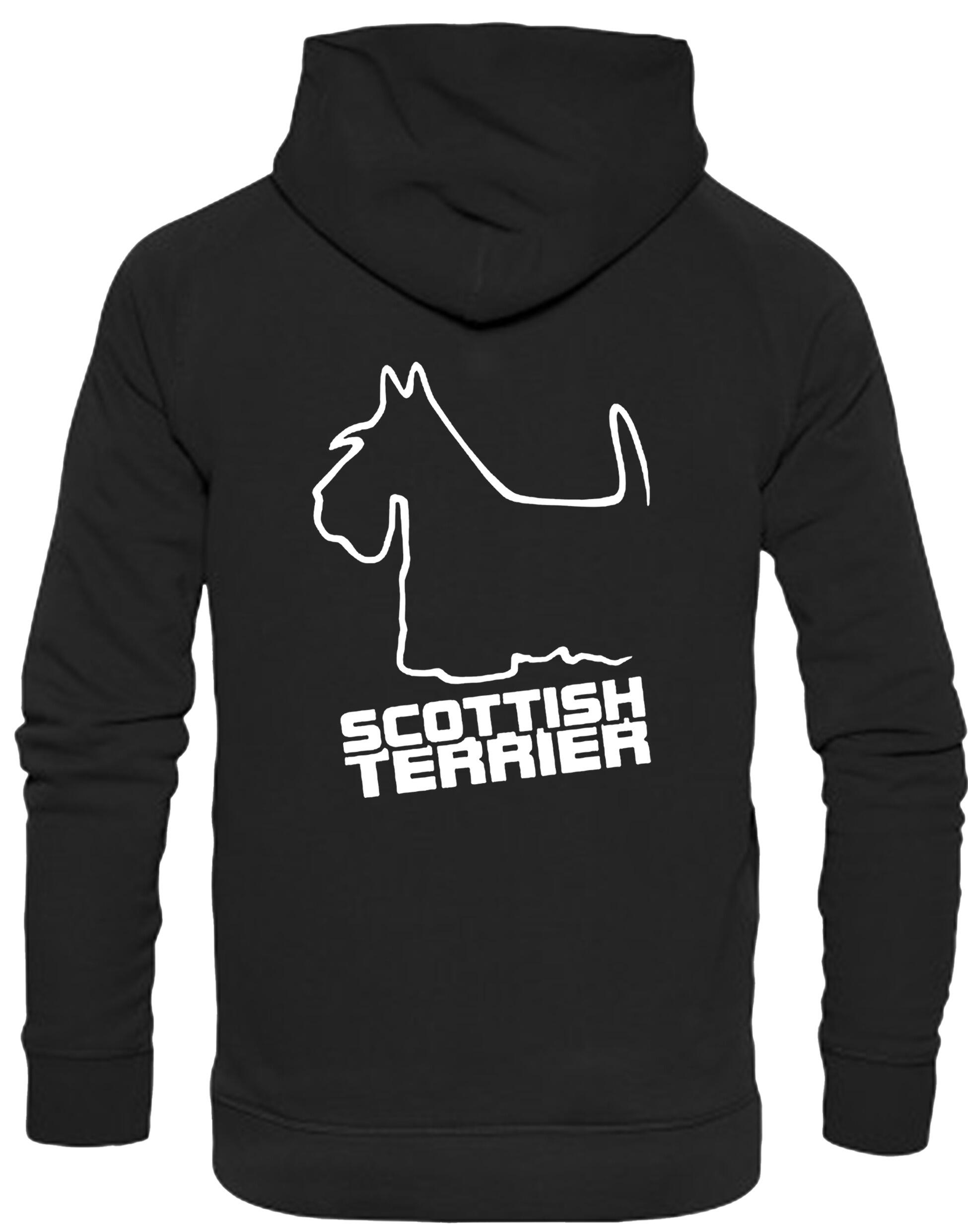 Scottish Terrier Design Pullover Hoodie with exclusive artwork, heavy-blend fabric, double-fabric hood, and paw print detail.