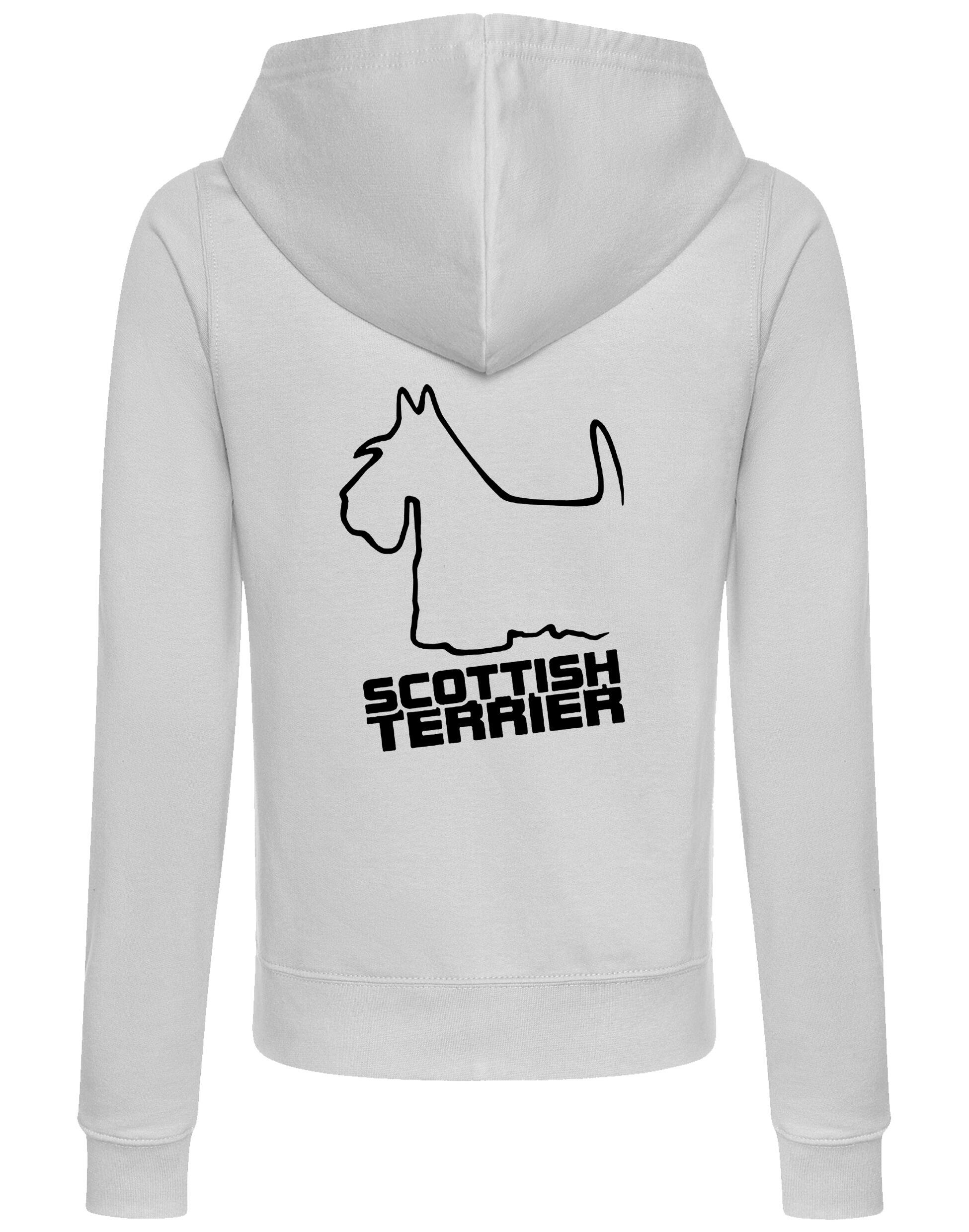 Scottish Terrier Women’s Zipped Hoodie with exclusive artwork, feminine fit, cozy hood, and front pockets.
