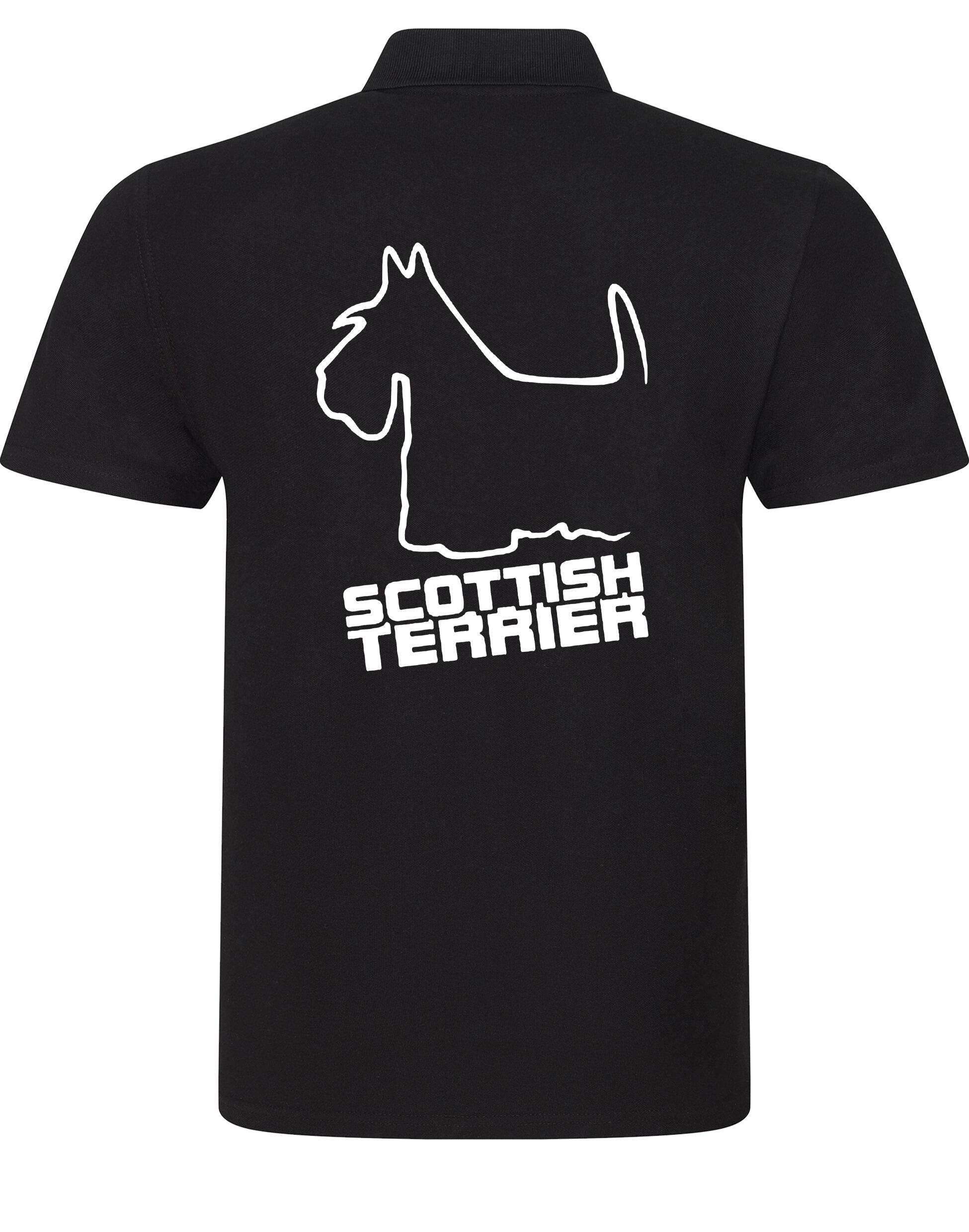 Scottish Terrier Unisex Cotton Polo featuring exclusive breed artwork, breathable premium cotton fabric, and relaxed fit suitable for all body types.