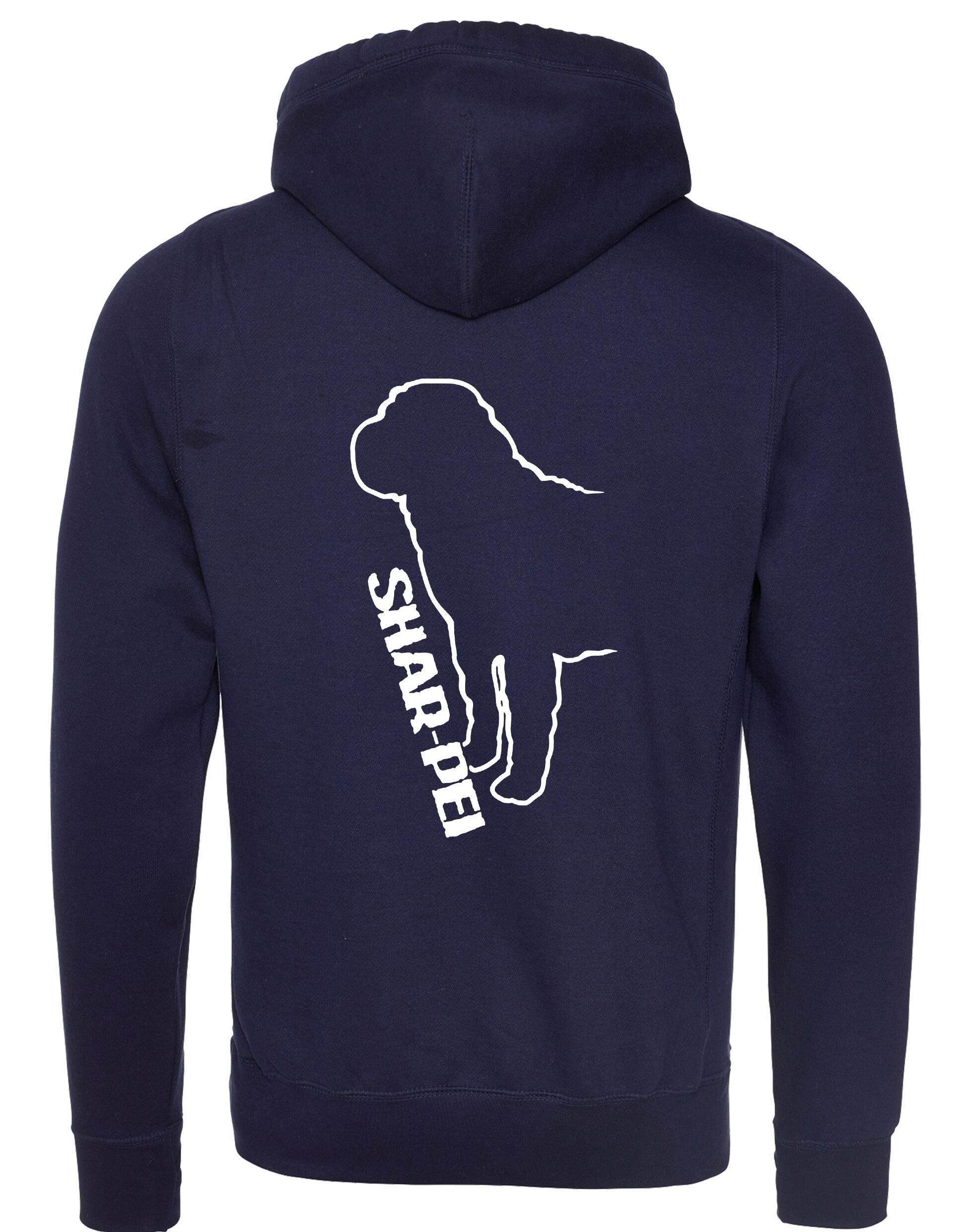 Unisex Crossneck Pullover Hoodie featuring exclusive Shar Pei breed artwork, modern crossneck design, and kangaroo pocket.