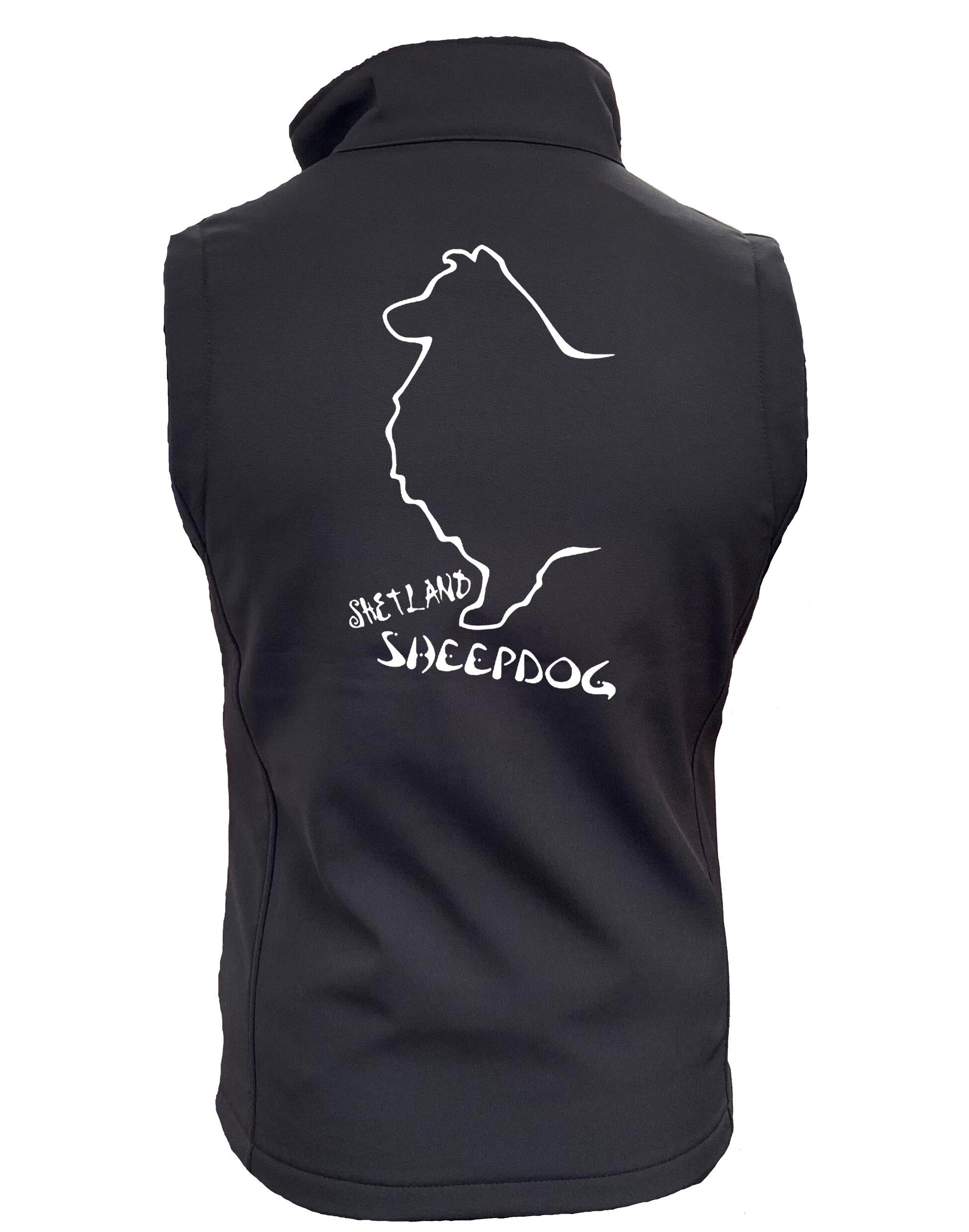 Unisex Softshell Gilet featuring exclusive Shetland Sheepdog graphic design.