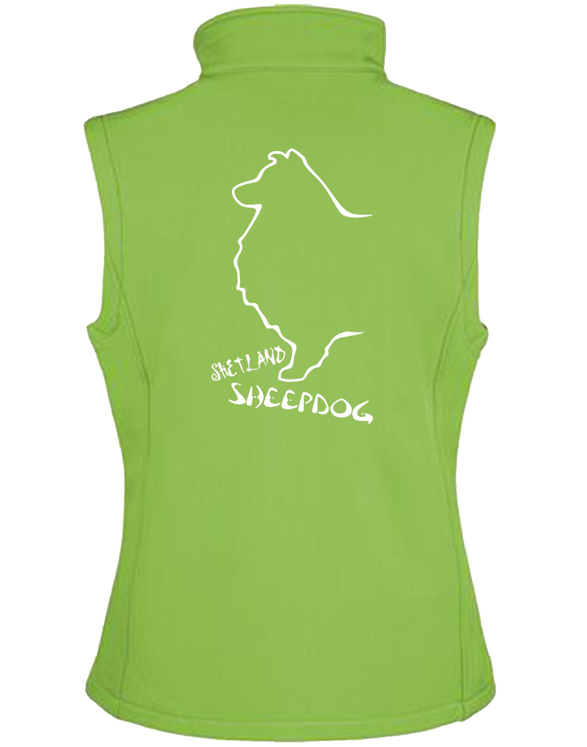 Unisex Softshell Gilet featuring exclusive Shetland Sheepdog graphic design.