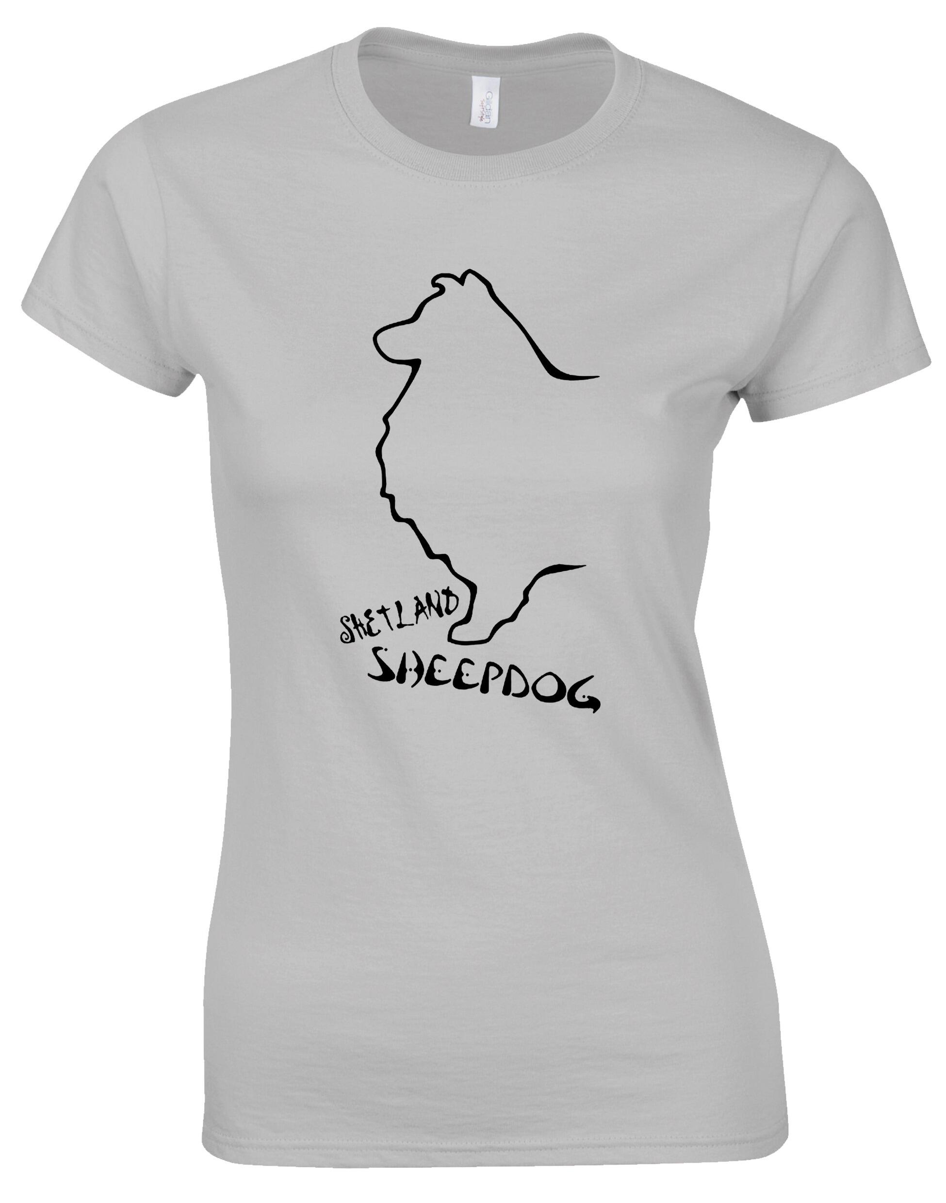 Female Roundneck T-shirt featuring exclusive Shetland Sheepdog graphic design.