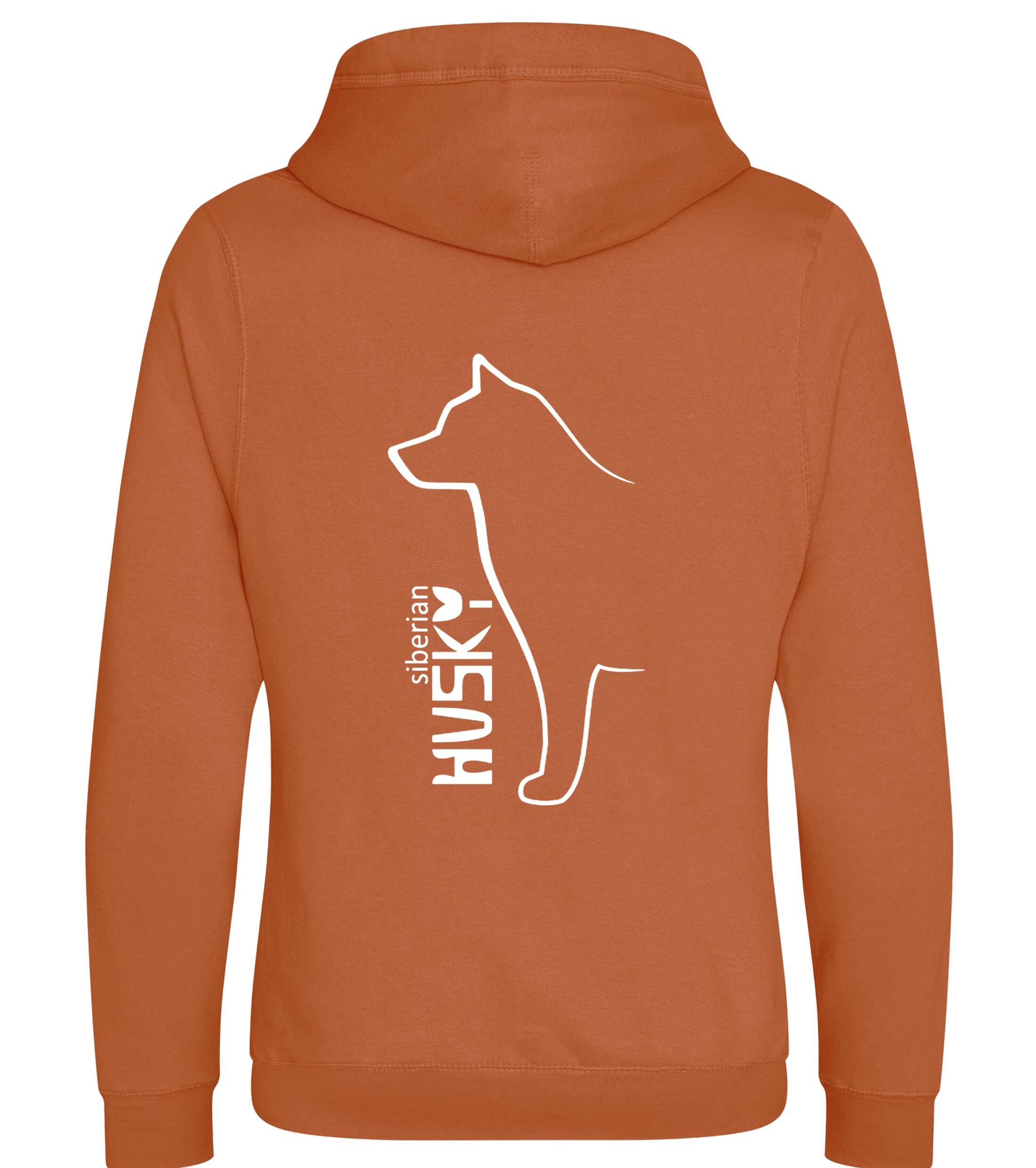 Unisex crossneck pullover hoodie featuring detailed Siberian Husky artwork on the back, made from heavy-blend fleece with a kangaroo pocket and ribbed cuffs—ideal for Husky enthusiasts seeking warmth and style.