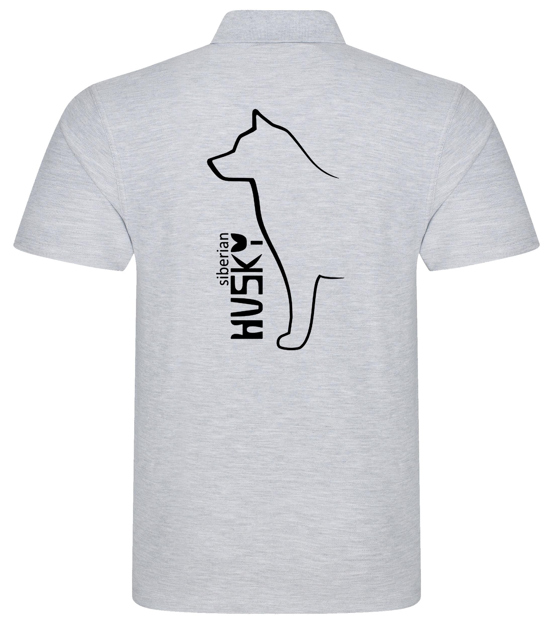 Unisex cotton polo shirt with exclusive Siberian Husky artwork on the back, designed in breathable fabric for all-day comfort—perfect for breed lovers, dog events, or casual wear.