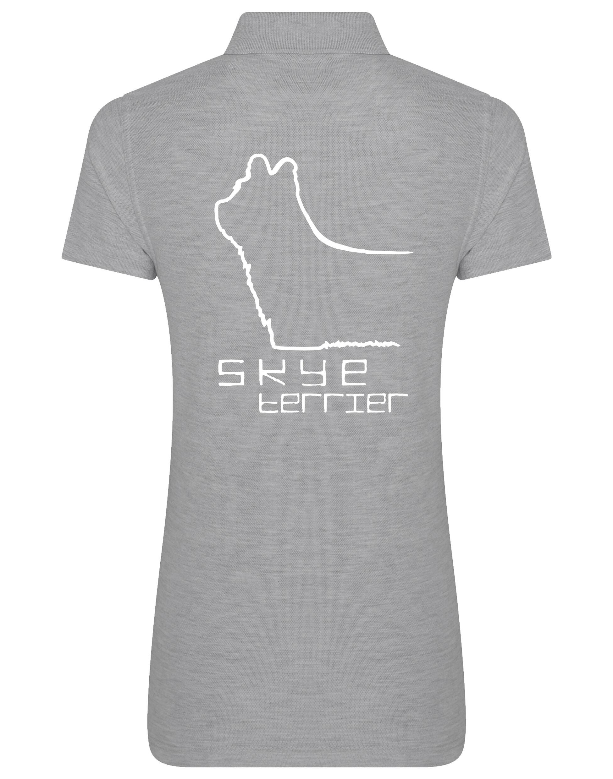 Women’s cotton polo featuring exclusive Skye Terrier artwork on the back. Soft and breathable with a flattering feminine fit, perfect for casual outings, dog shows, or breed club events.