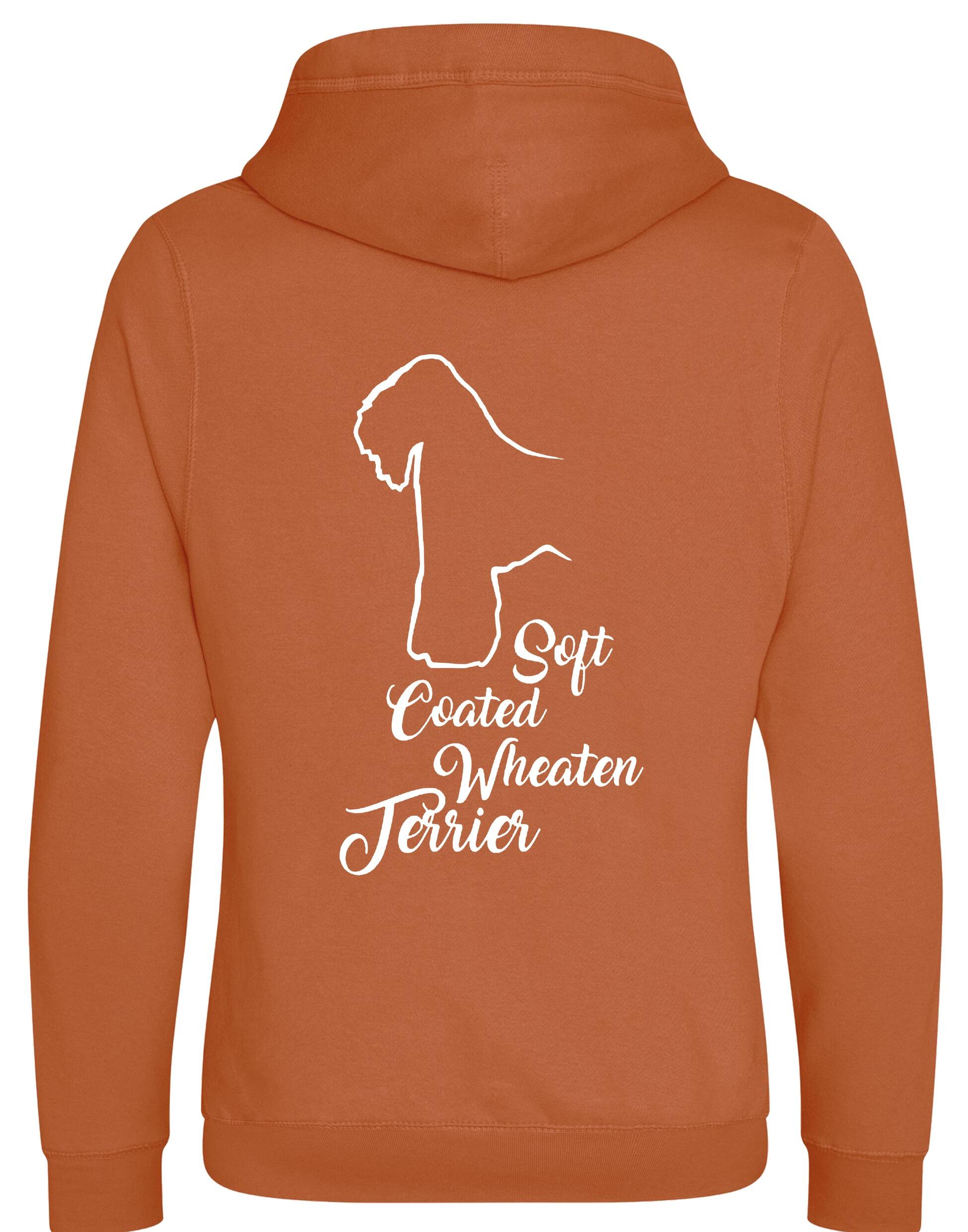 Unisex crossneck pullover hoodie with Soft Coated Wheaten Terrier artwork on the back, fleece-lined with kangaroo pocket