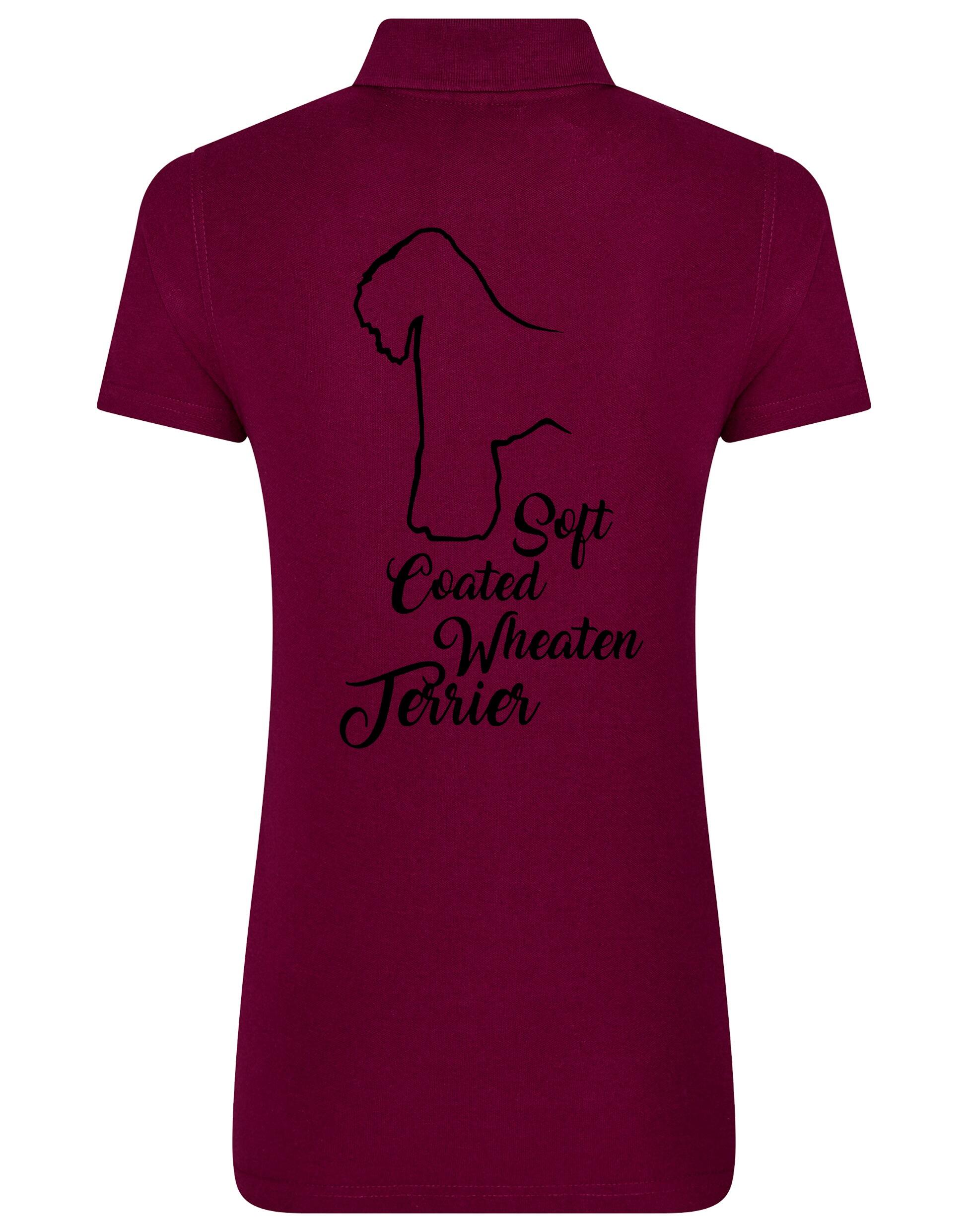 Women’s cotton polo shirt with Soft Coated Wheaten Terrier artwork on the back, breathable and flattering feminine fit