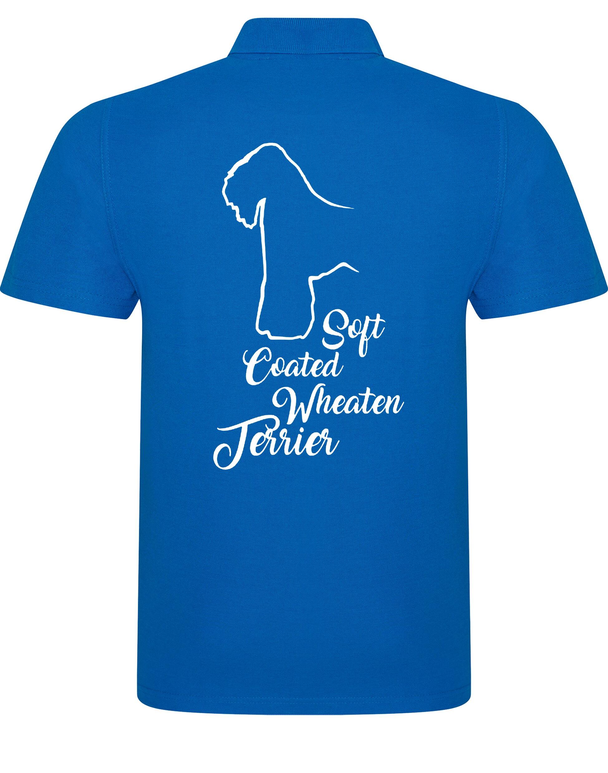 Unisex cotton polo shirt with Soft Coated Wheaten Terrier artwork on the back, lightweight and breathable with a relaxed fit