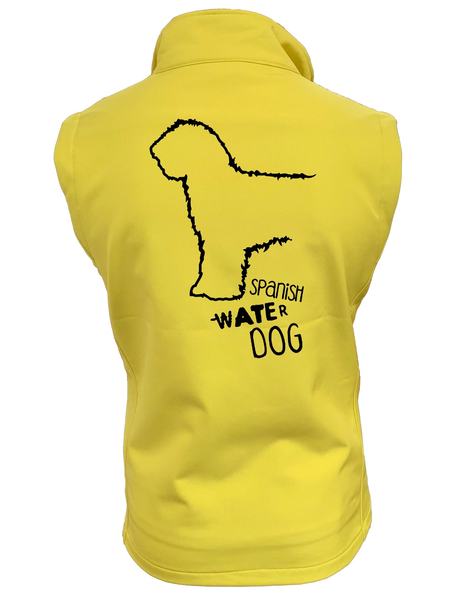 Unisex softshell gilet with Spanish Water Dog design on the back. Features water-resistant fabric, fleece lining, full-zip front, and side pockets—ideal for outdoor walks, breed events, or everyday layering.