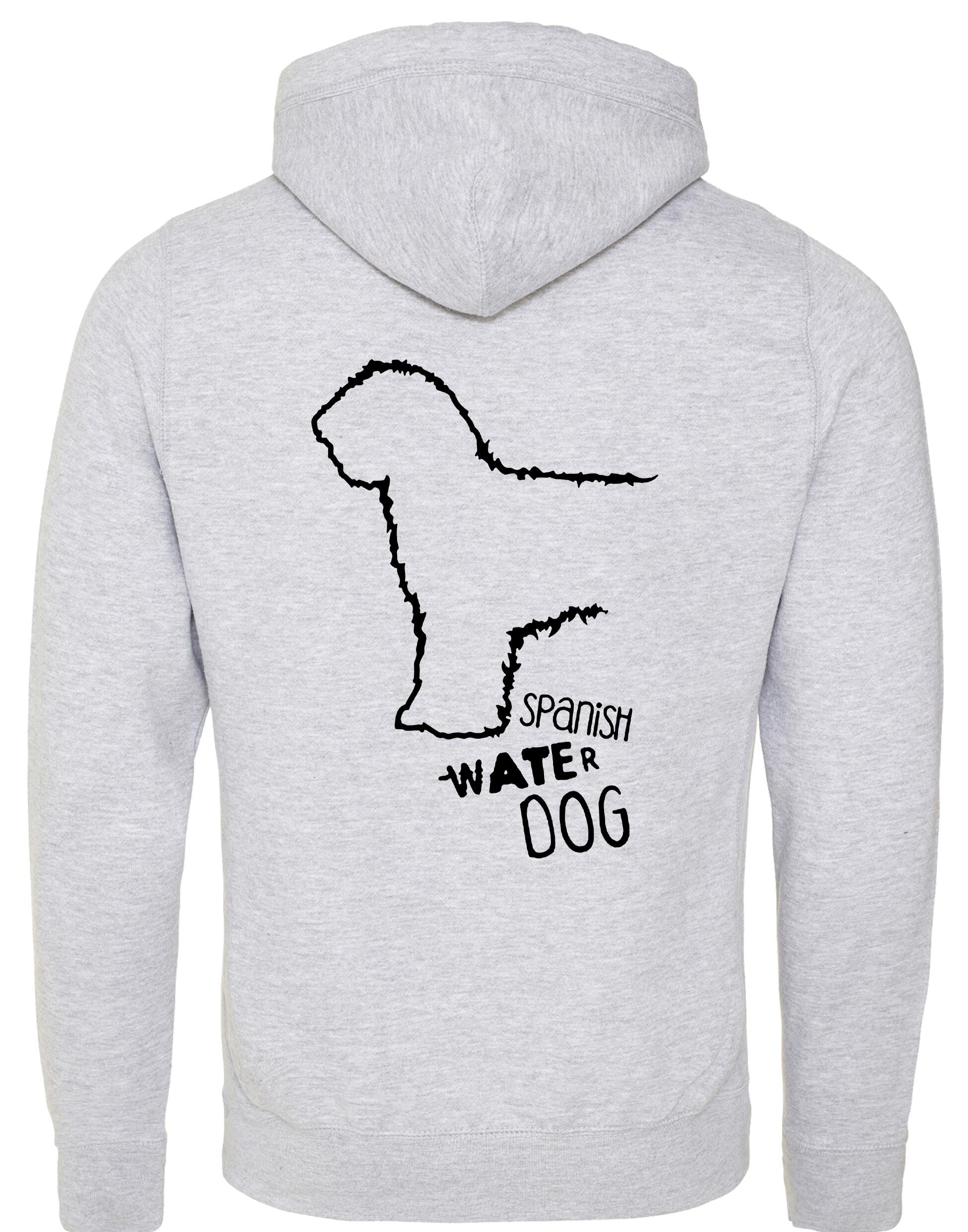 Unisex Crossneck Pullover Hoodie featuring exclusive Spanish Water Dog artwork on the back. Made from heavyweight fleece with a brushed interior, modern crossneck design, kangaroo pocket, and ribbed cuffs—ideal for stylish dog lovers.