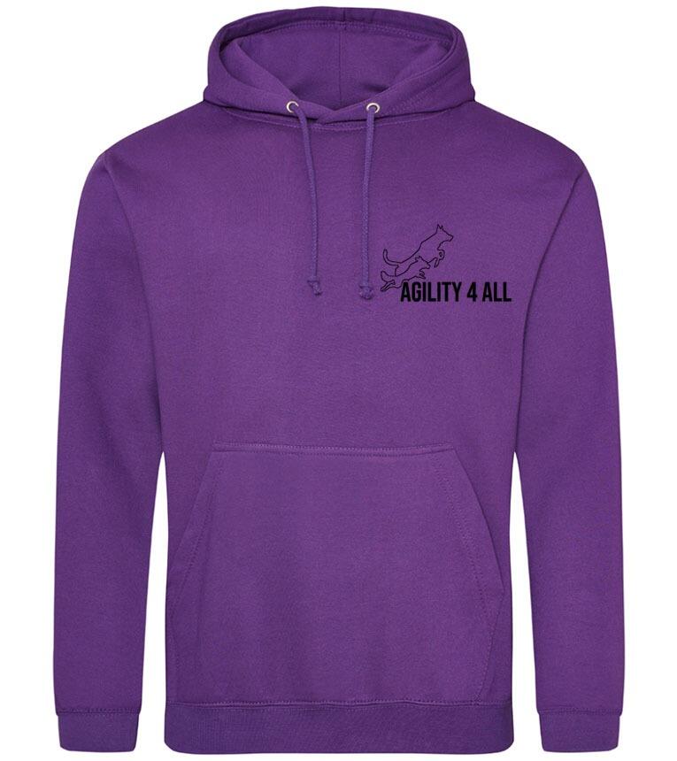 Agility 4 All - Official Clothing - Purple Hoodie (Front with black Printed logo)