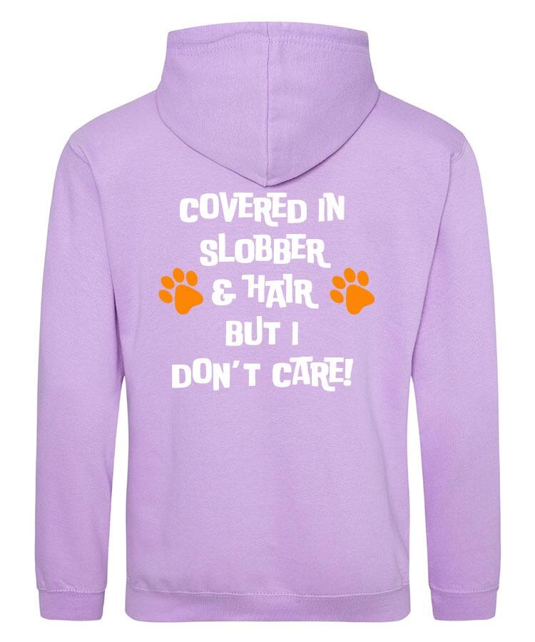 Covered In Slobber Design on a Lavender Pullover Hoodie White print