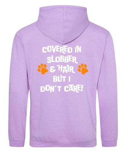 Covered In Slobber Design on a Lavender Pullover Hoodie White print