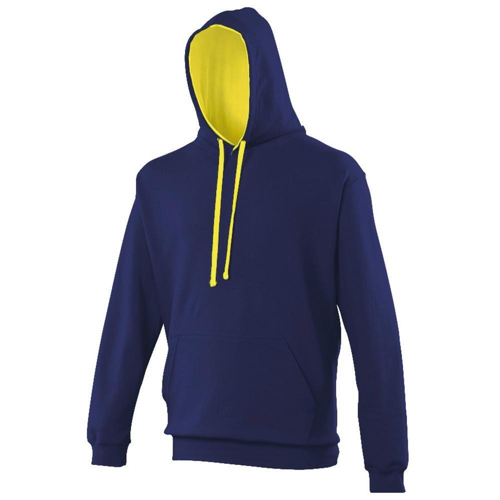Contrast Plain Pullover Hoodie Navy/Yellow