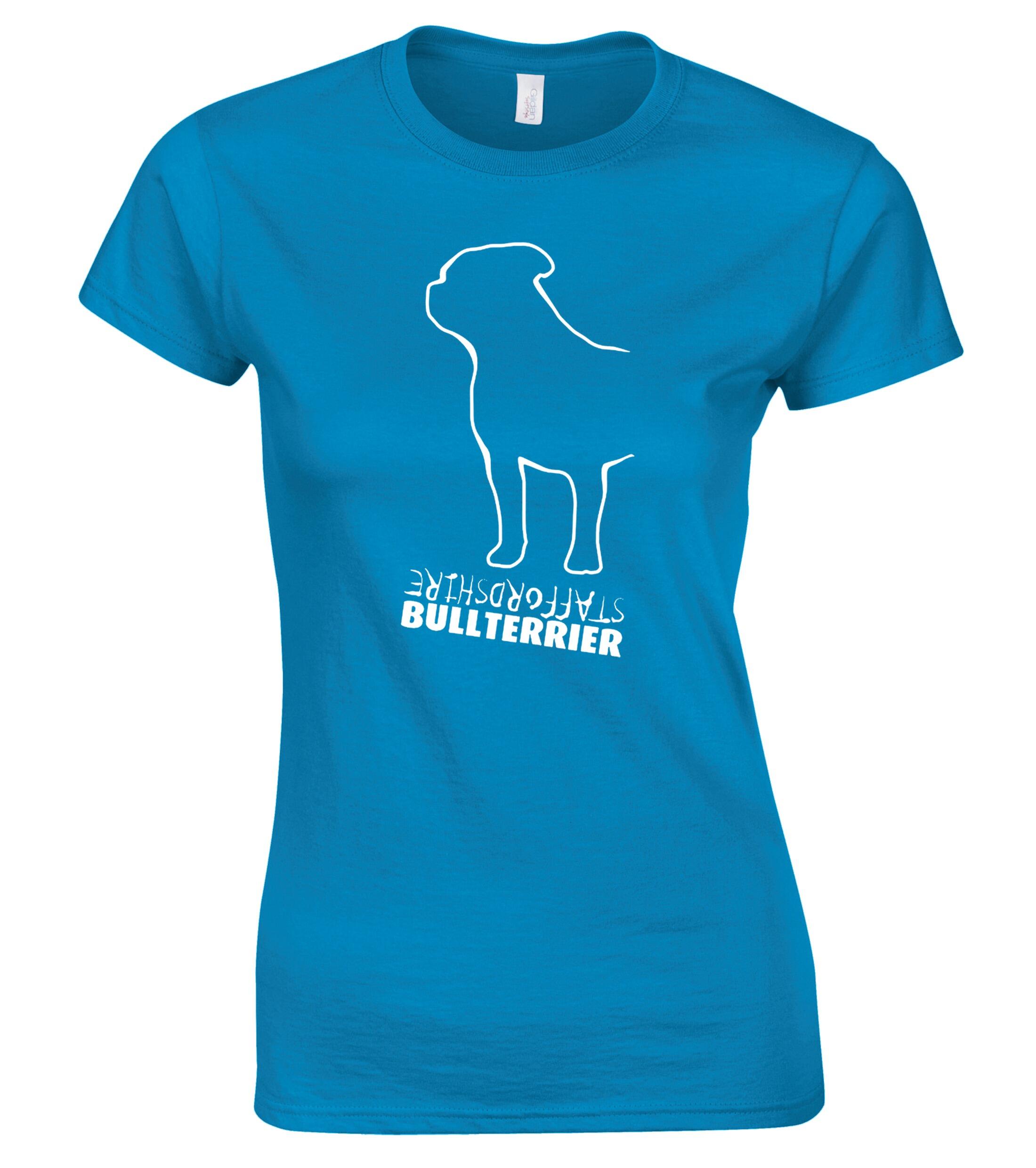 Female Staffordshire Bullterrier T-Shirt Sapphire Blue (White)