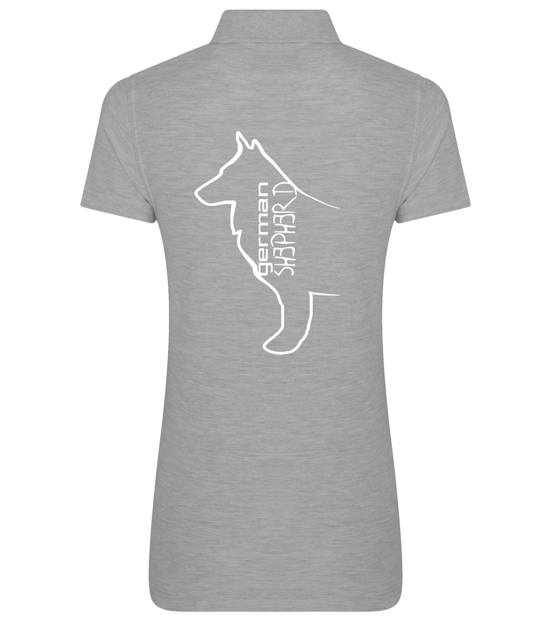 Female German Shepherd Polo Shirt Heather Grey (White)