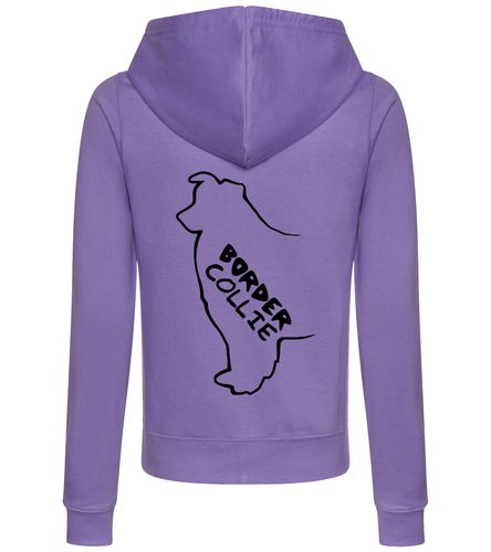 Female Border Collie Zipped Hoodie Lavender (Black)