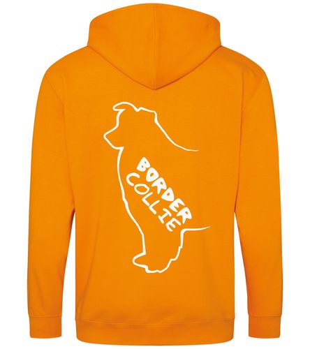 Unisex Border Collie Zipped Hoodie Orange Crush (White)