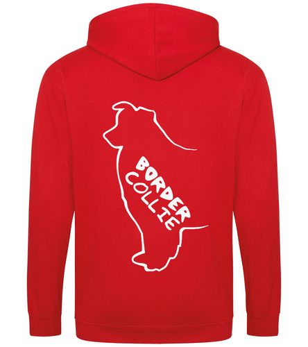 Unisex Border Collie Zipped Hoodie Red (White)