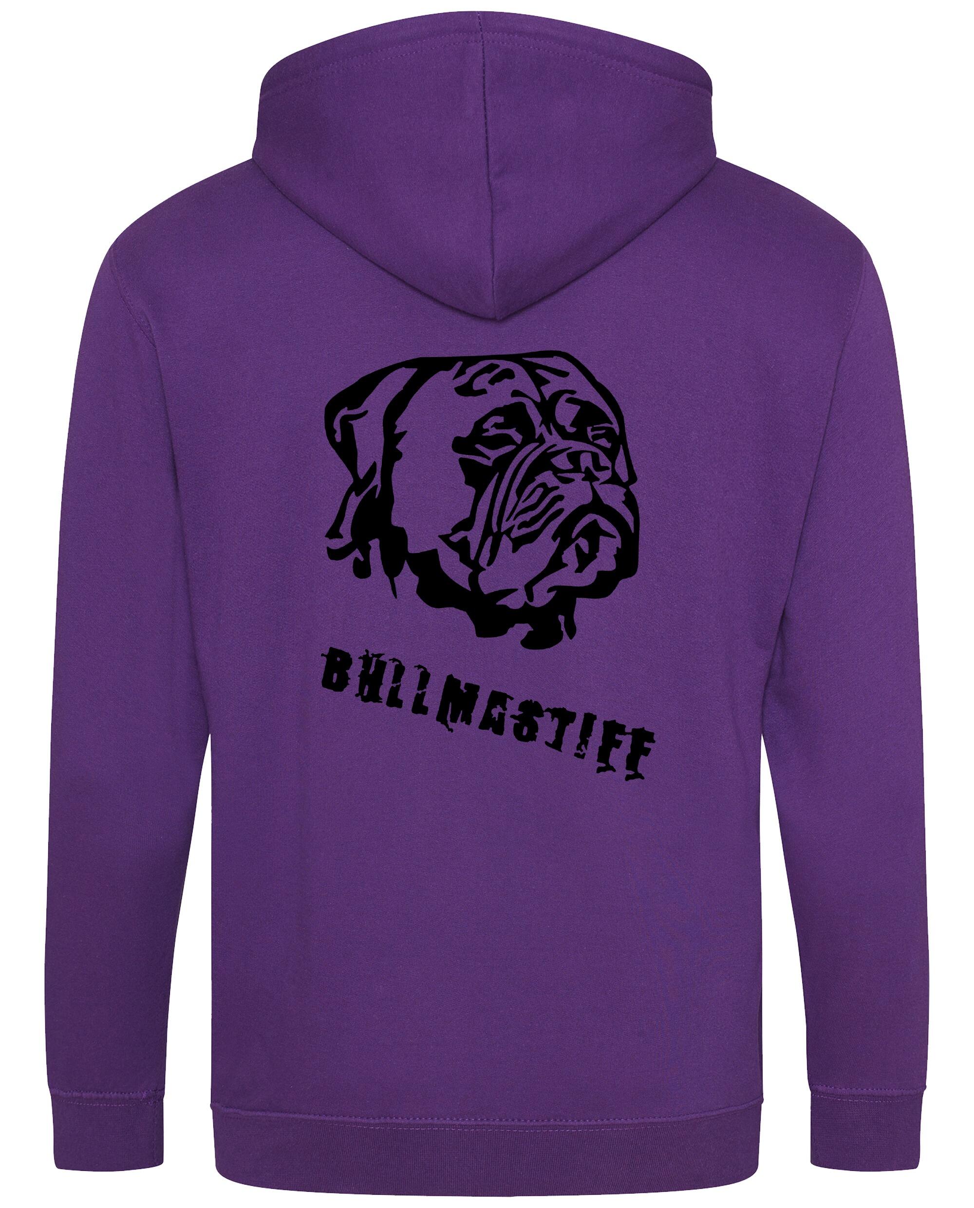 Unisex Bullmastiff (Head) Zipped Hoodie Purple (Black)