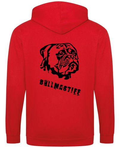 Unisex Bullmastiff (Head) Zipped Hoodie Red (Black)