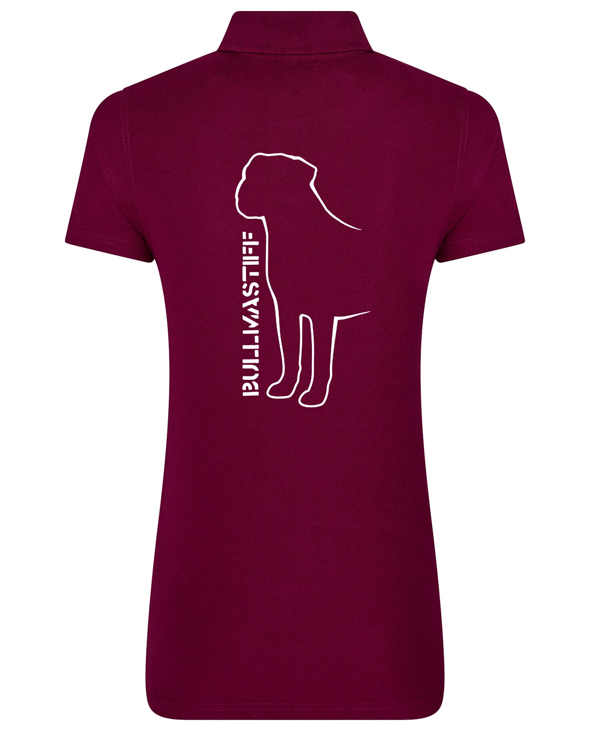 Female Bullmastiff (Standing) Polo Shirt Burgundy (White)