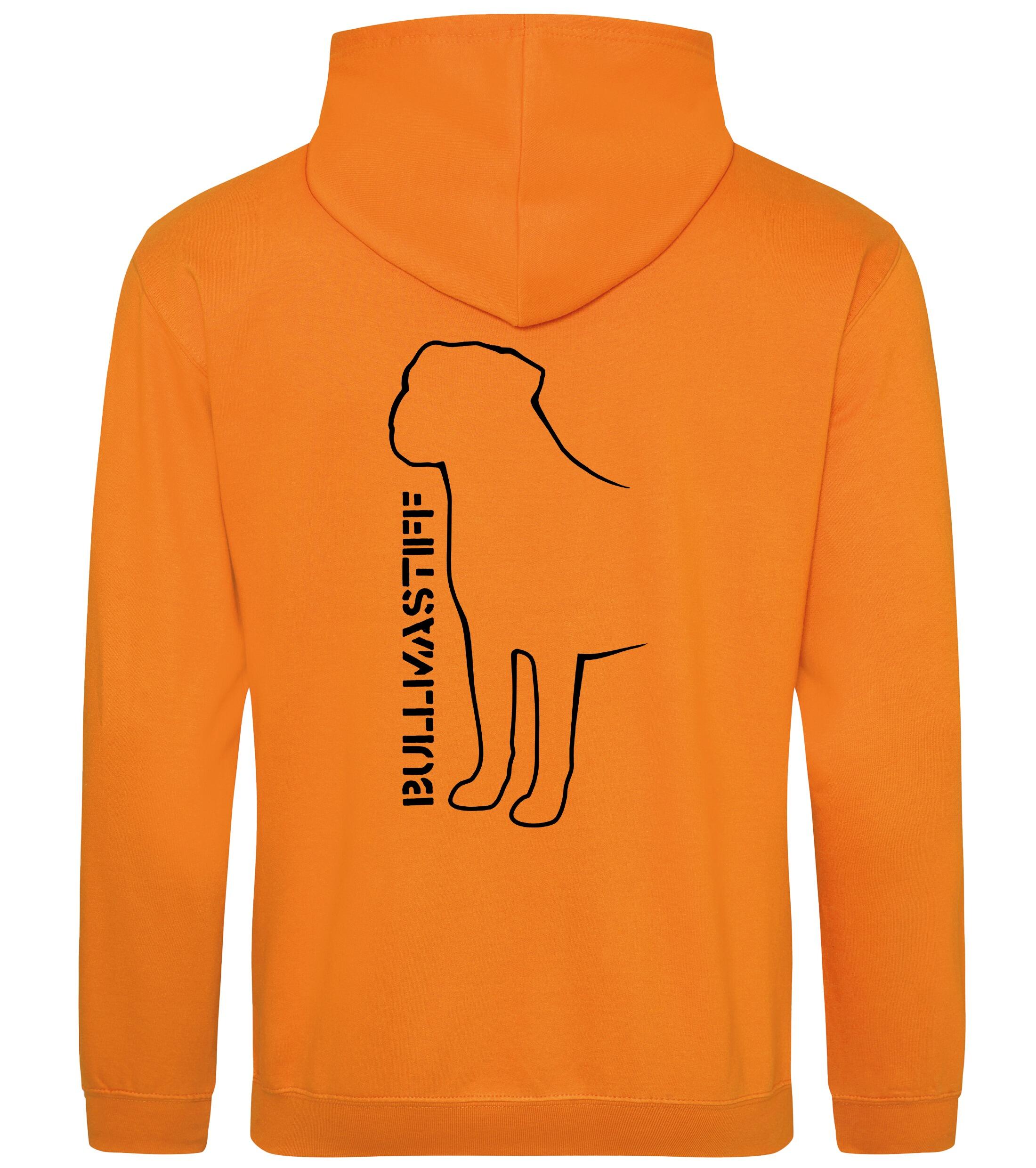 Unisex Bullmastiff (Standing) Pullover Hoodie Orange Crush (Black)