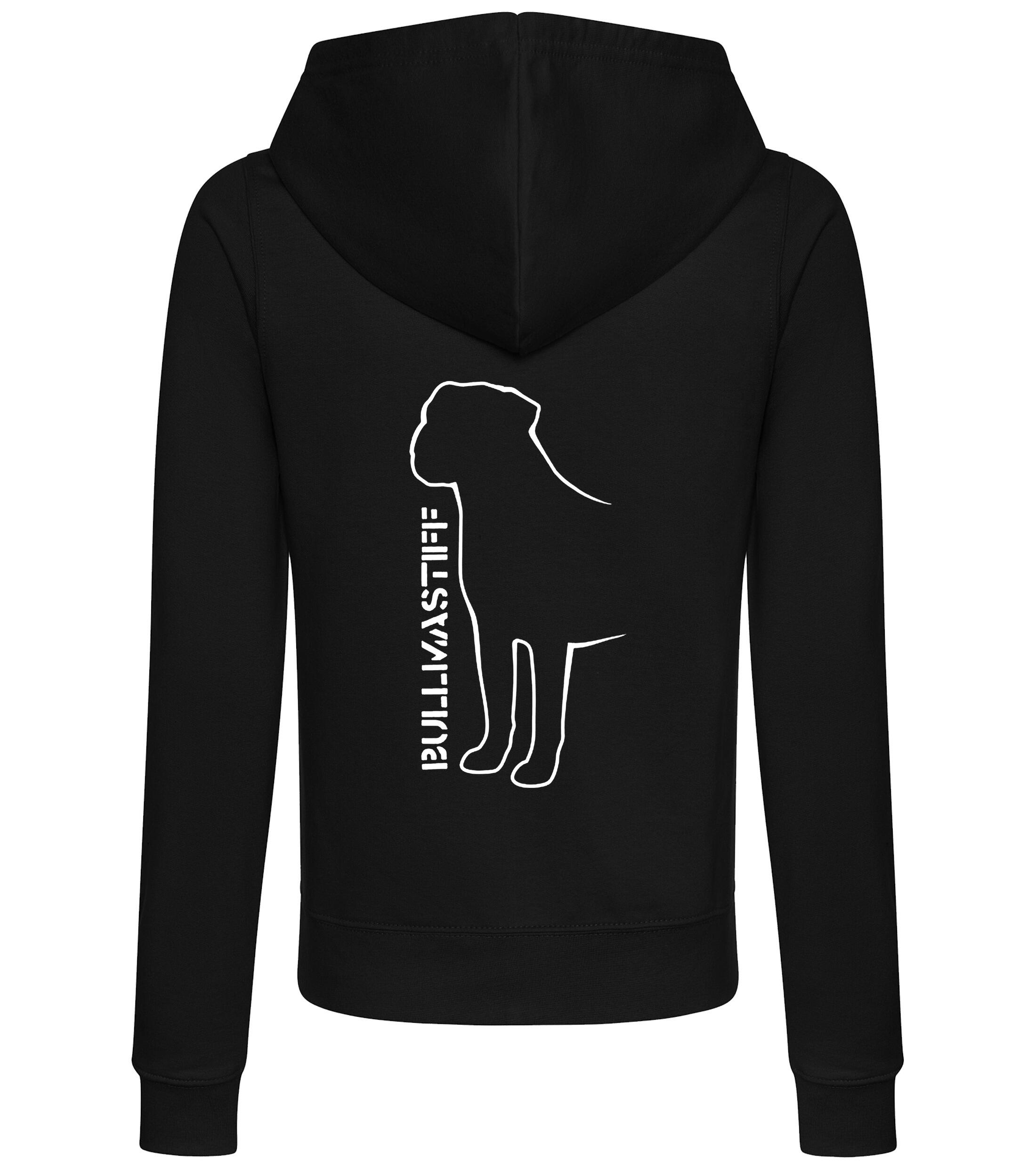 Female Bullmastiff (Standing) Zipped Hoodie Black (White)