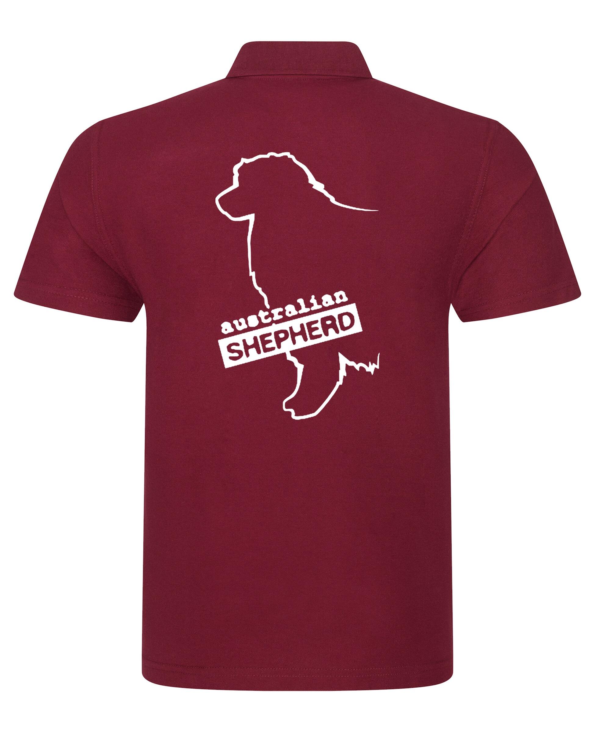 Unisex Australian Shepherd Polo Shirt Burgundy (White)