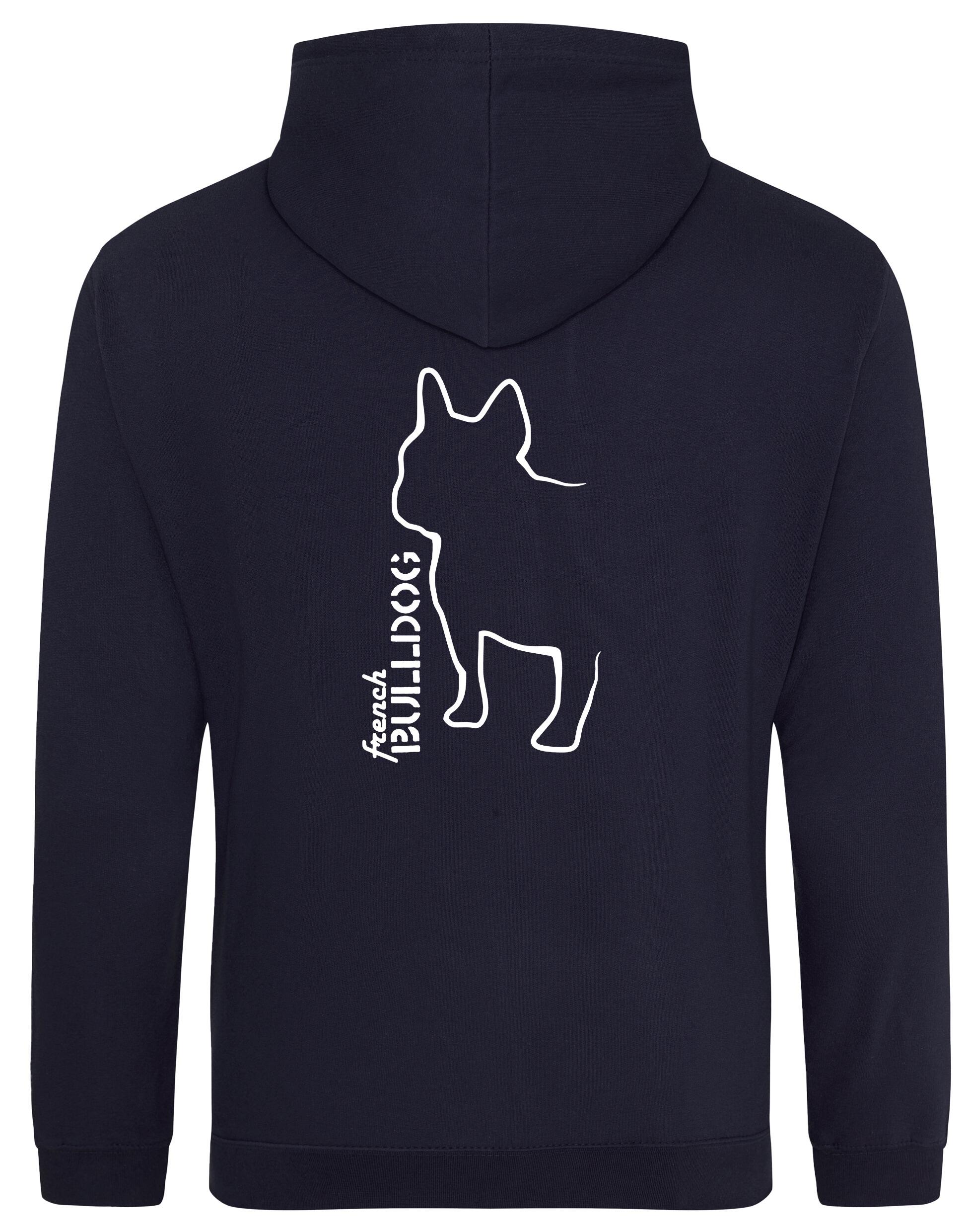 Unisex French Bulldog (Outline) Pullover Hoodie French Navy (White)