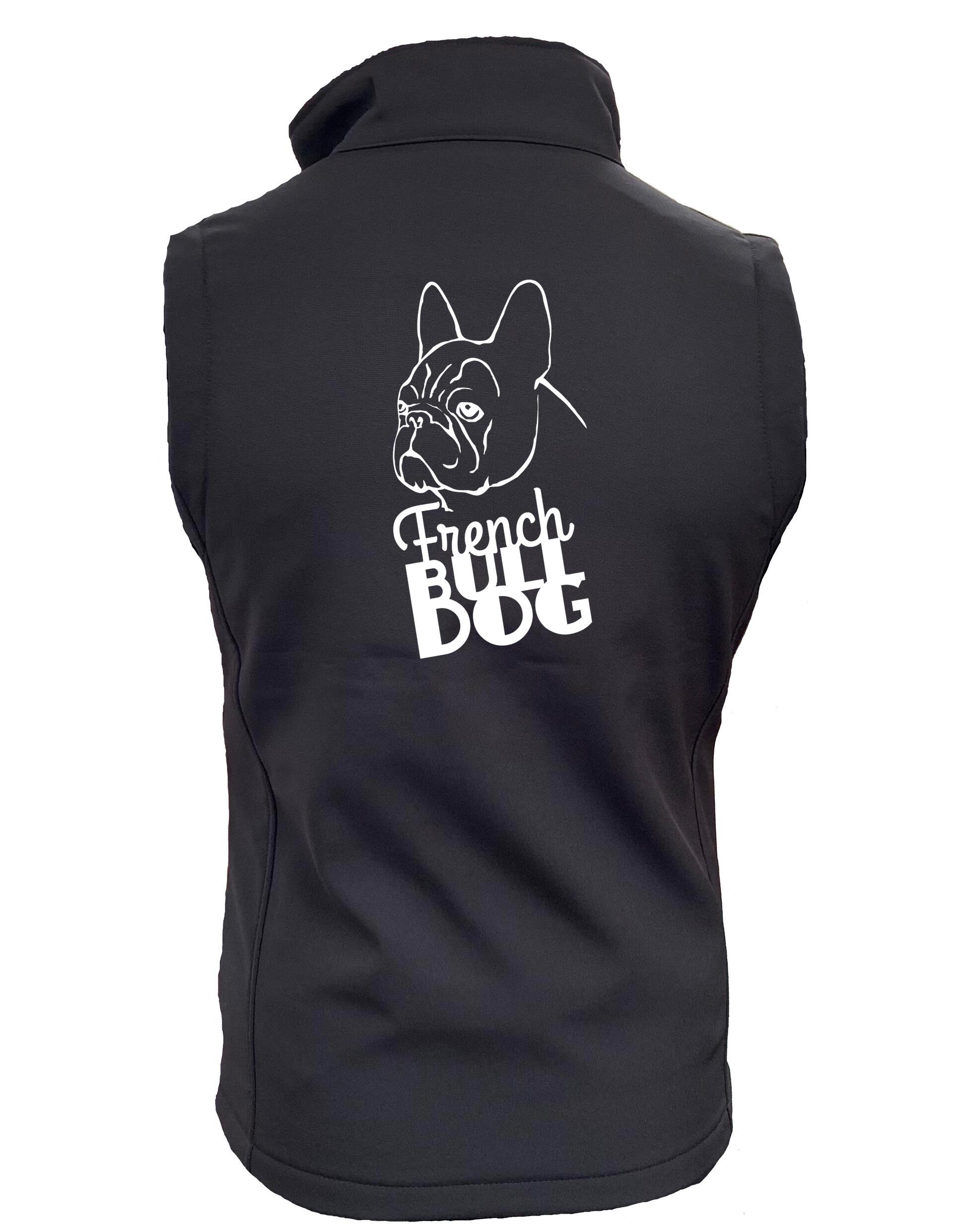 Unisex French Bulldog (Head) Softshell Gilet Black (White)
