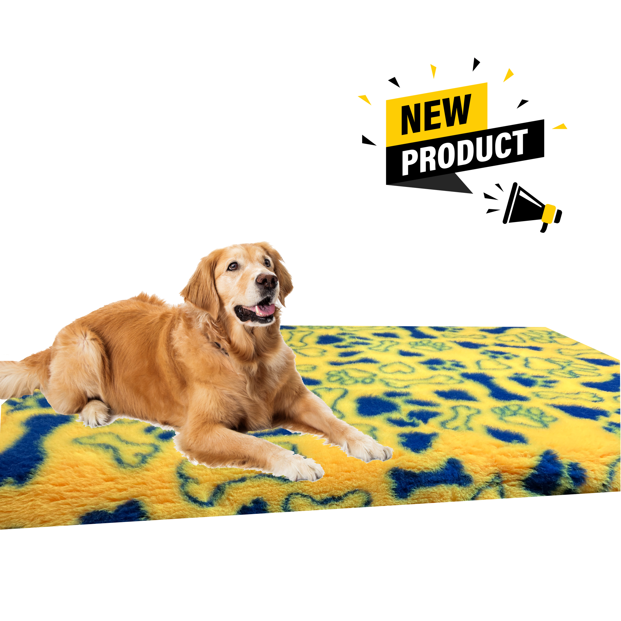 Exclusive Bederia Bedding for Dogs Rubber Backed Yellow Heart Paw Bone