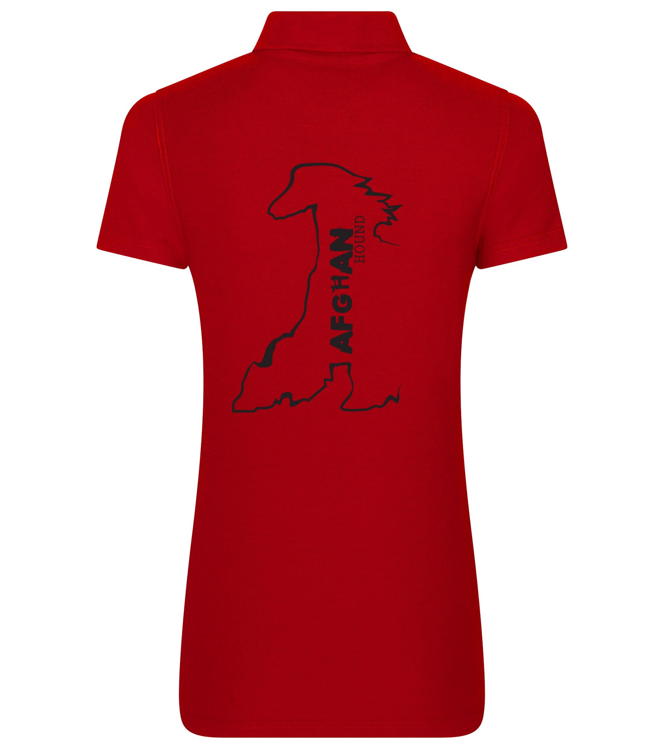 Female Afghan Hound Polo Shirt Red (Black)