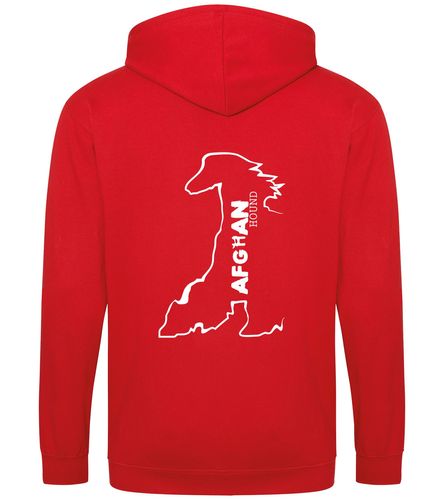 Unisex Afghan Hound Zipped Hoodie Red (White)