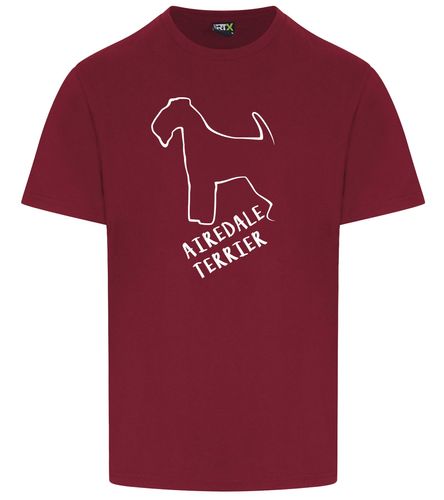 Unisex Airedale Terrier Roundneck T-Shirt Burgundy (White)