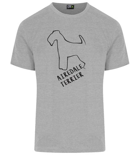 Unisex Airedale Terrier Roundneck T-Shirt Heather Grey (Black)