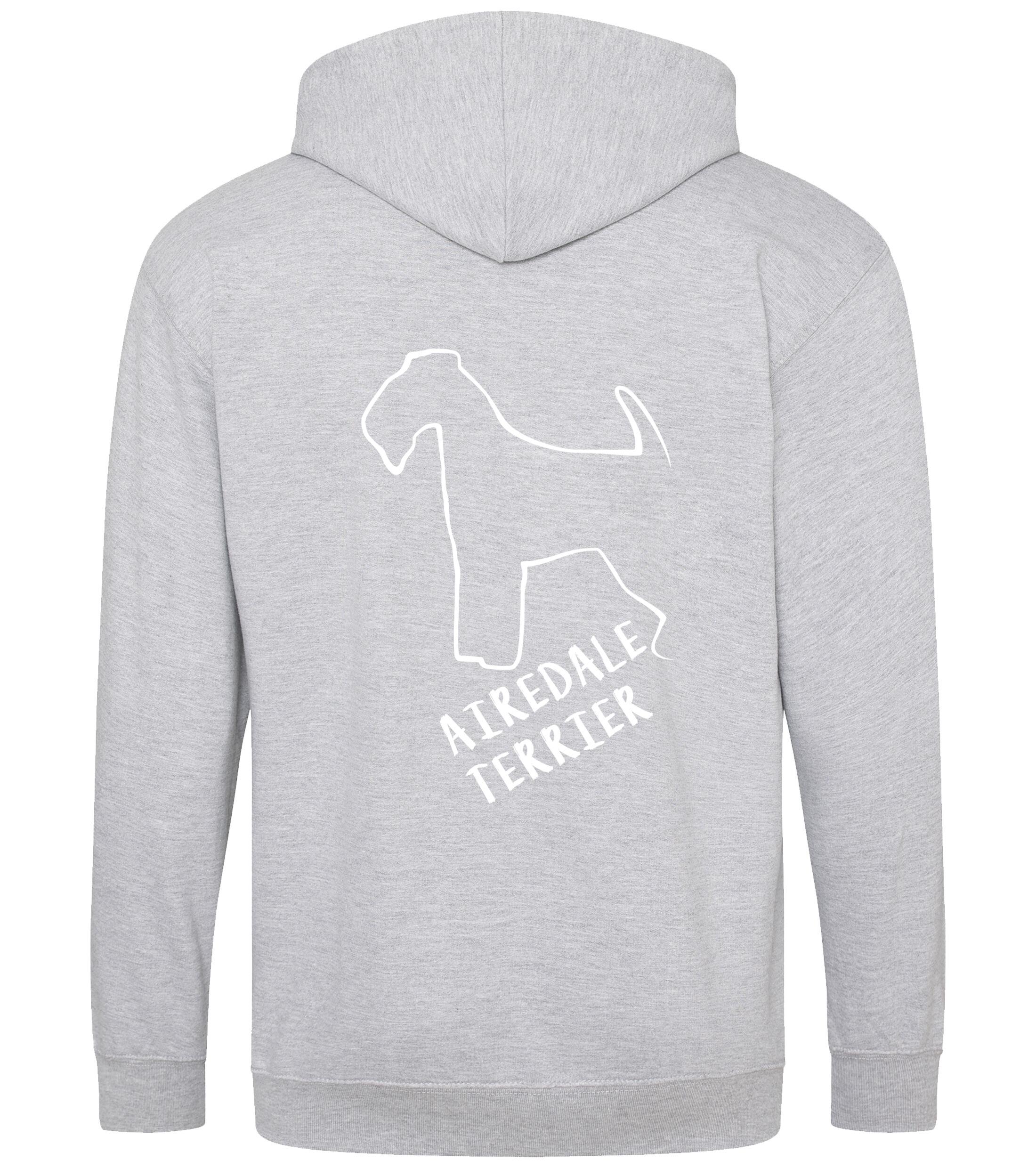 Unisex Airedale Terrier Zipped Hoodie Heather Grey (White)