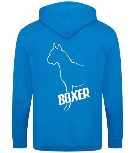 Unisex Boxer Ear Up Zipped Hoodie Sapphire Blue (White)