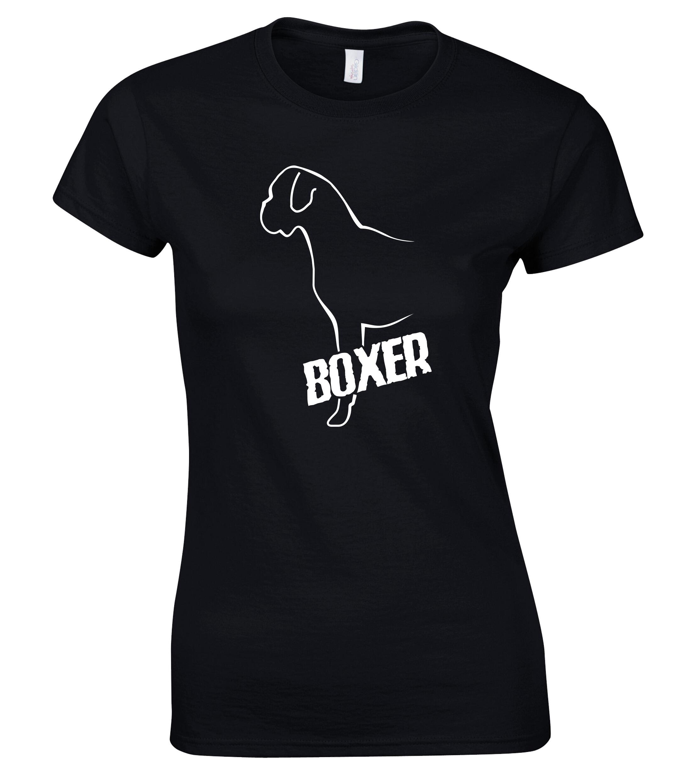 Female Boxer Ear Drop Roundneck T-Shirt Black (White)