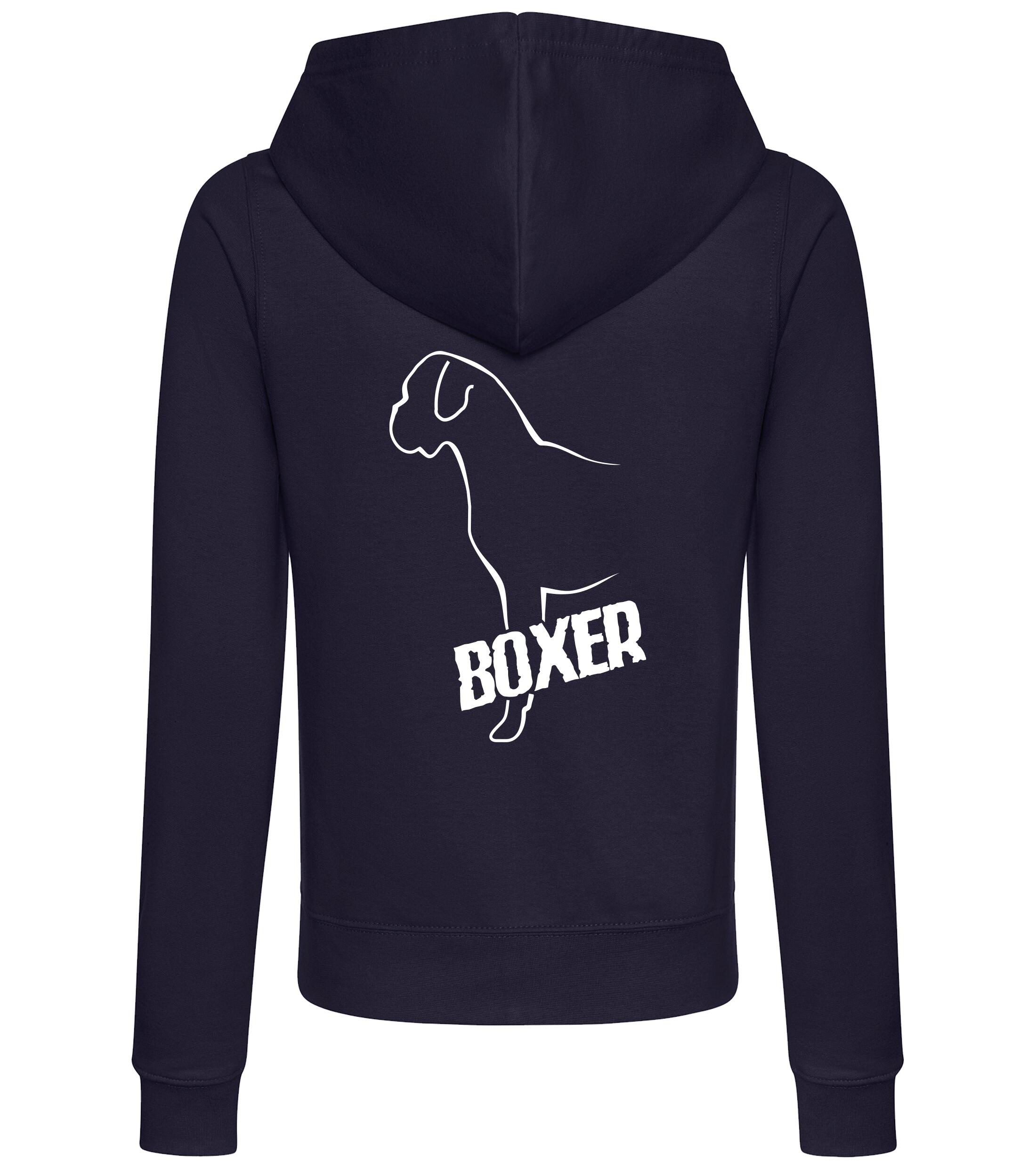 Female Boxer Ear Drop Zipped Hoodie French Navy (White)