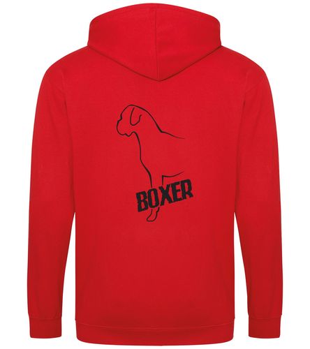 Unisex Boxer Ear Drop Zipped Hoodie Red (Black)