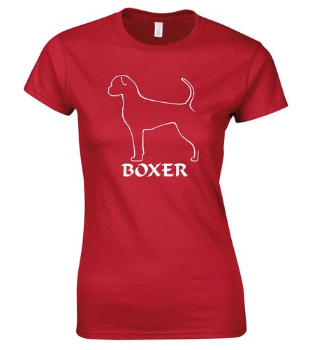 Female Boxer Ear Drop (2) Roundneck T-Shirt Red (White)