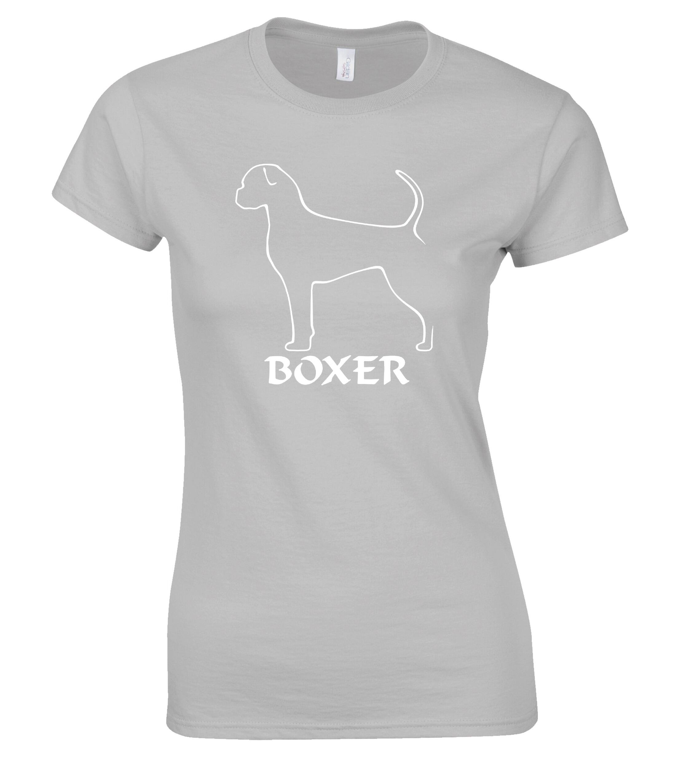 Female Boxer Ear Drop (2) Roundneck T-Shirt Sports Grey (White)