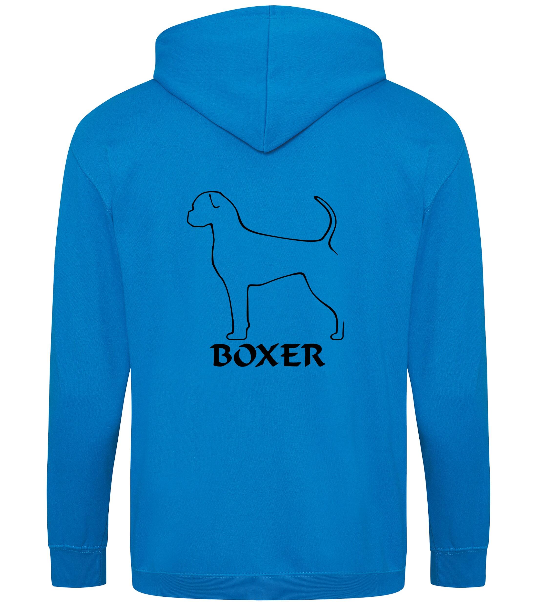 Unisex Boxer Ear Drop (2) Zipped Hoodie Sapphire Blue (Black)