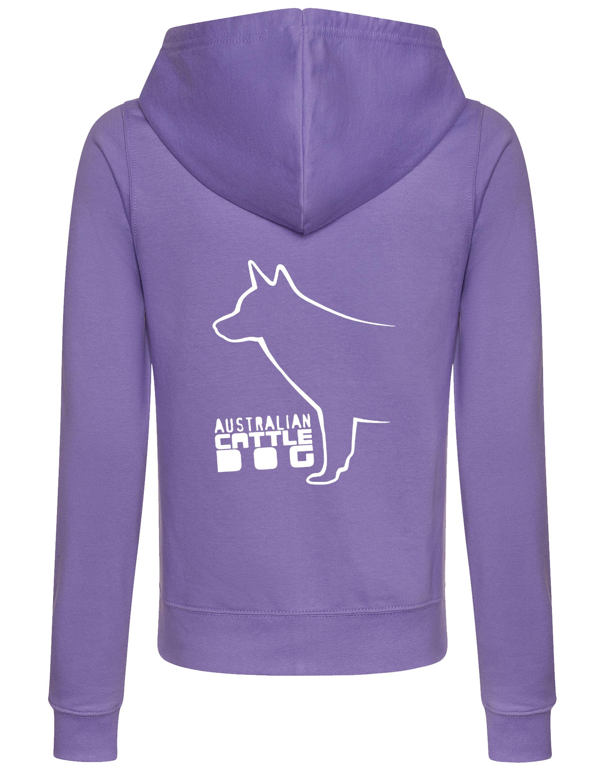 Female Australian Cattle Dog Zipped Hoodie Lavender (White)