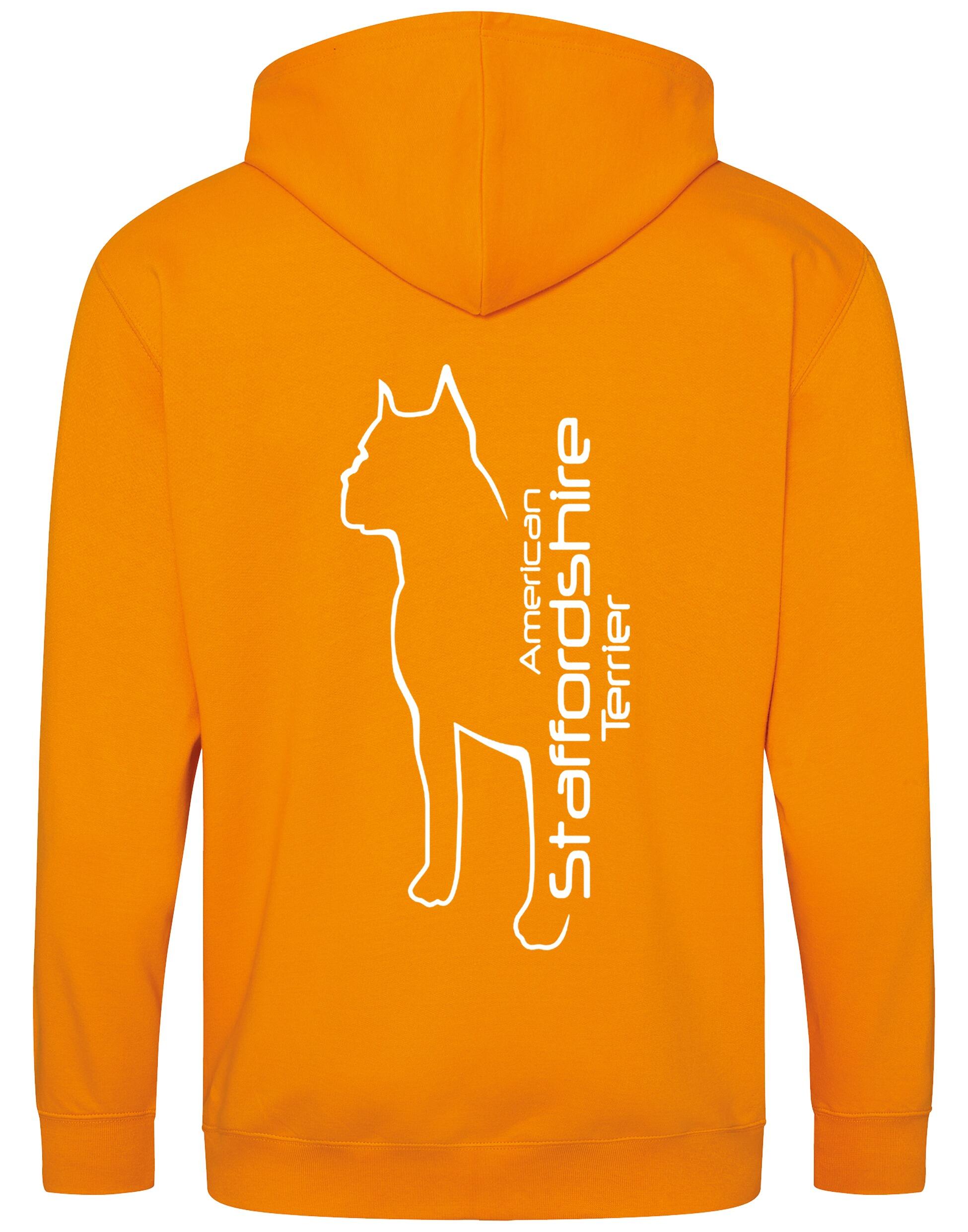 Unisex American Staffordshire Terrier Zipped Hoodie Orange Crush (White)