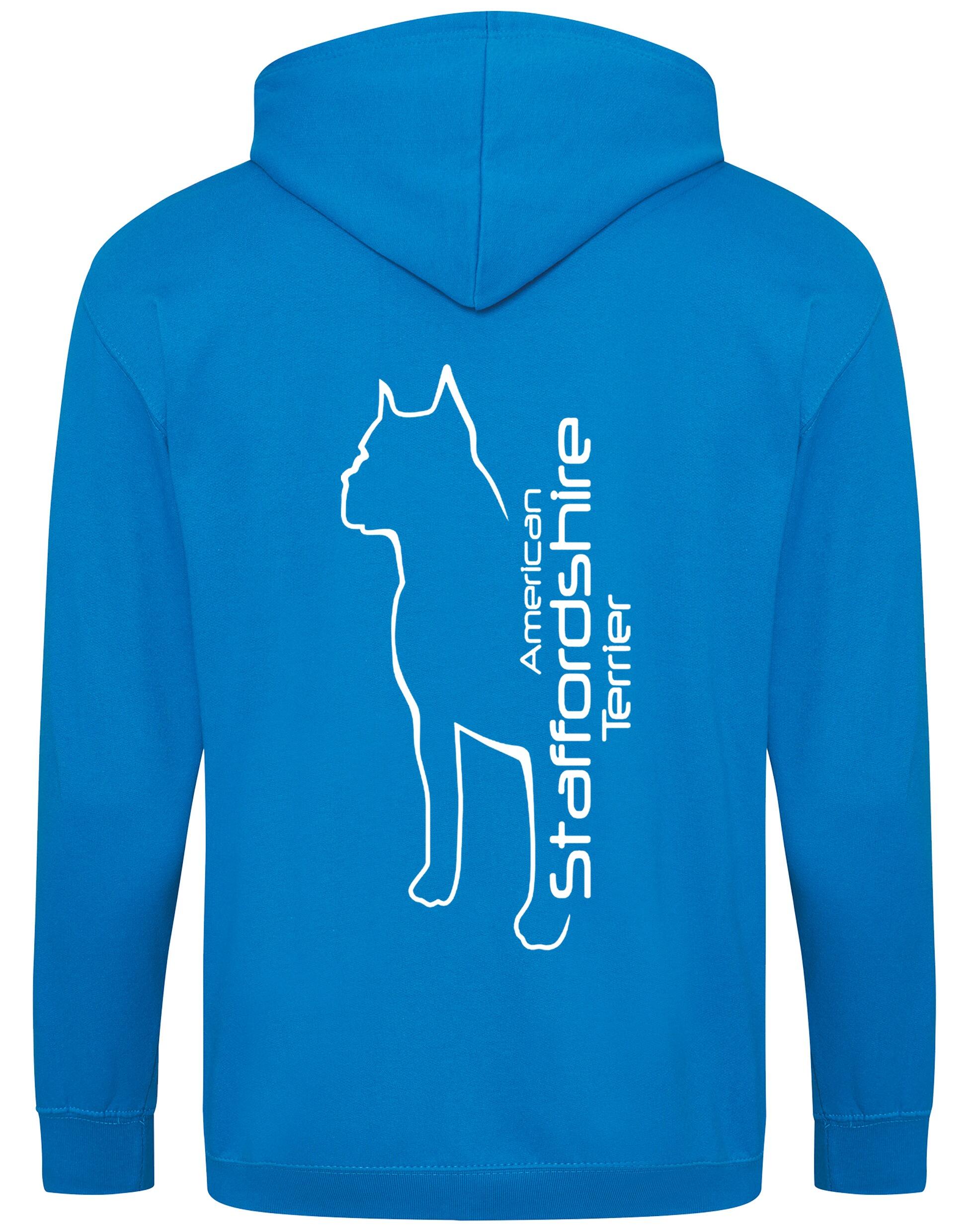 Unisex American Staffordshire Terrier Zipped Hoodie Sapphire Blue (White)