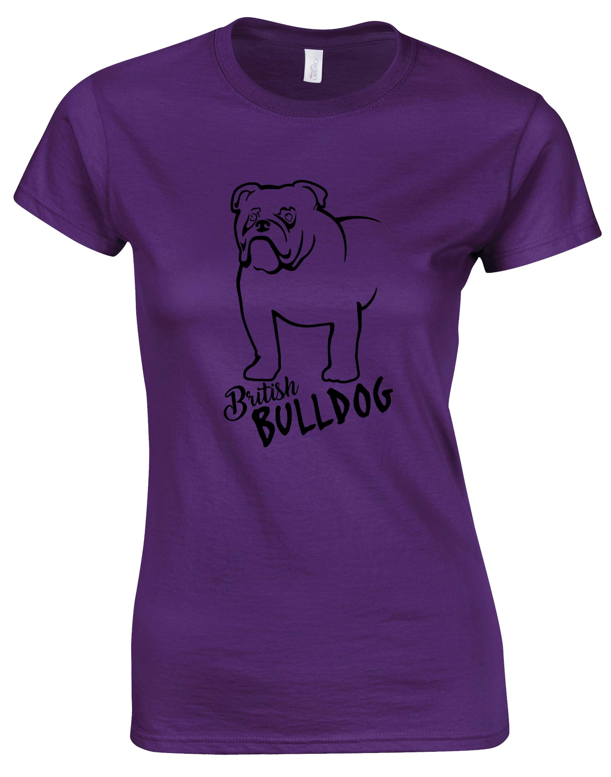 Female British Bulldog Roundneck T-Shirt Purple (Black)